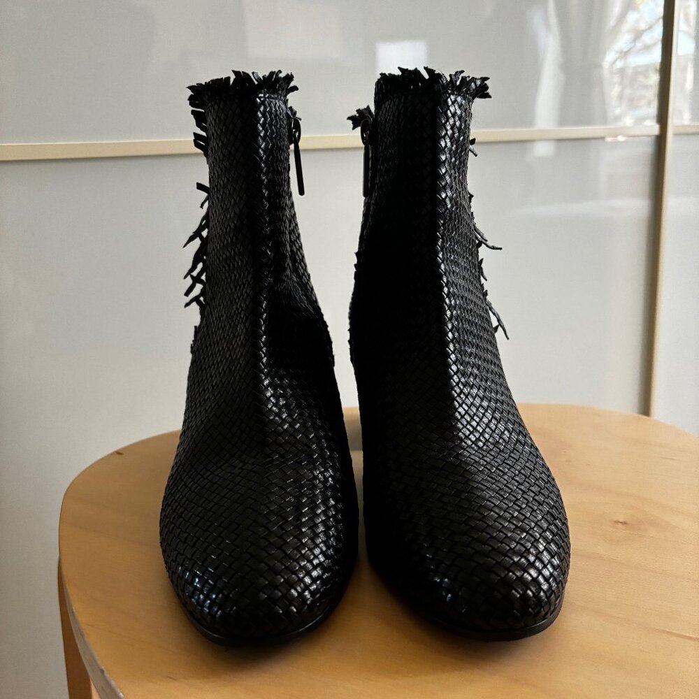 PONS QUINTANA Black Woven Leather Booties - Size 37